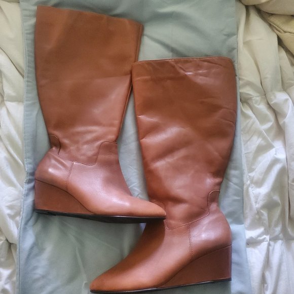 Rose Petals, Size 10 Brown Leather Boots, Wide Calf - Picture 1 of 3